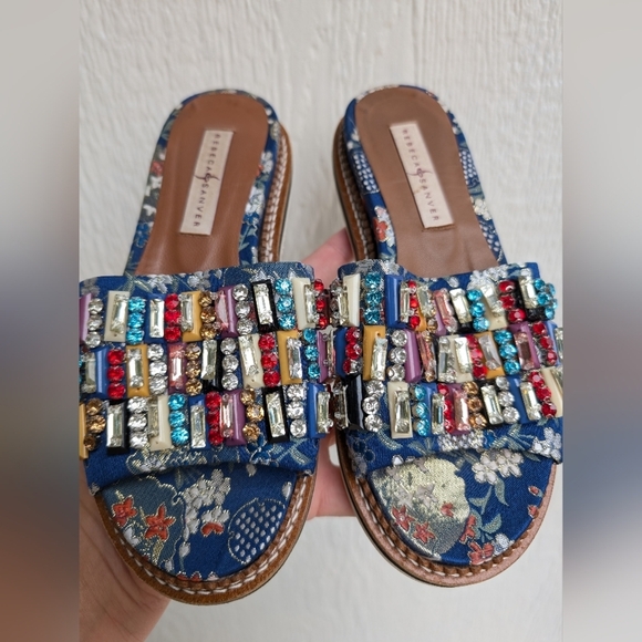 Rebeca Sanver Beaded Rhinestone Embroidered Slide Sandals Women's Size 35 - Picture 2 of 7